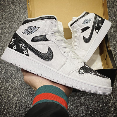 Custom Air Jordan 1 Black White LV Logo