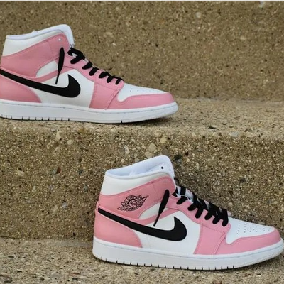 Custom Air Jordan 1 Pink Black Swoosh