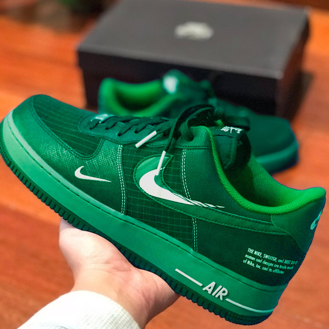 Custom Air Force 1 Green White Fonts Grid