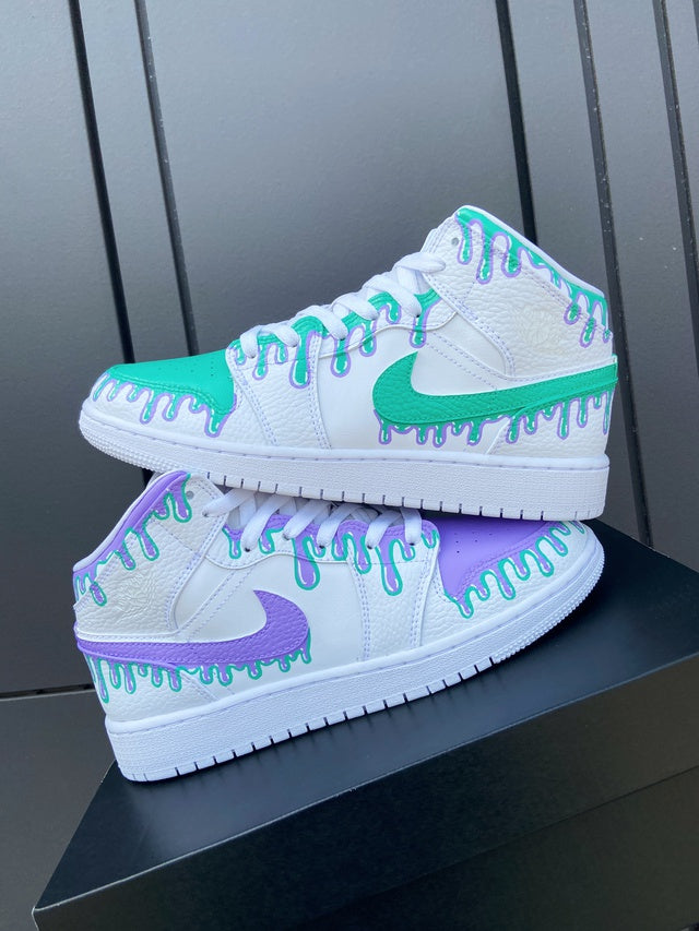 Custom Air Jordan 1 Green Purple Drip