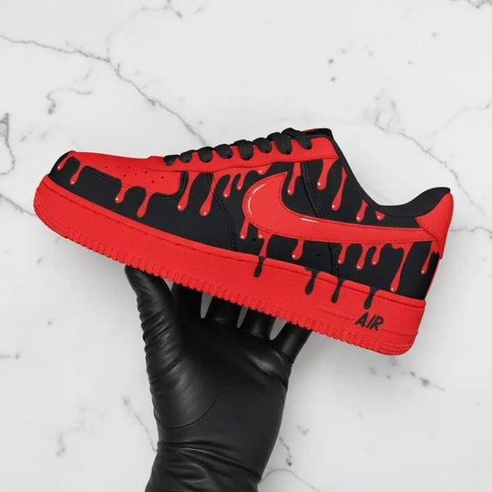 Unique Red & Black Drip Effect Hand Painted Custom Air Force 1 Custom Sneakers Hip Hop Streetwear Unisex Casual Fashion Shoes