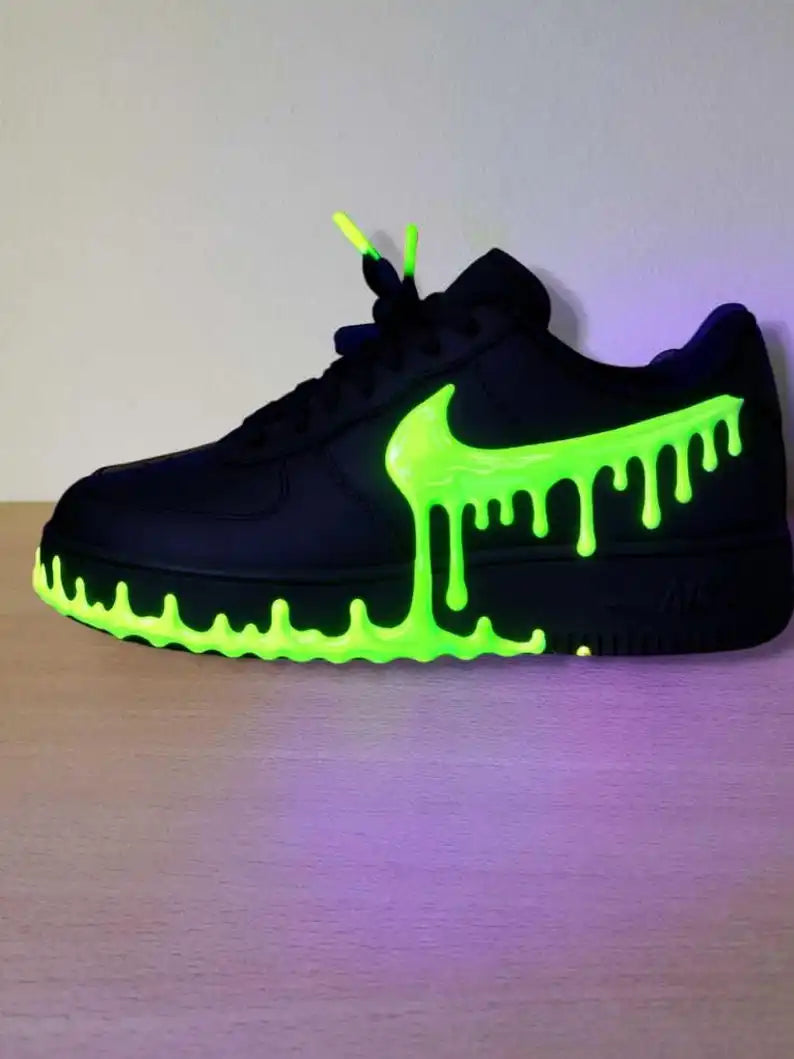 Handmade Dripping Paint Effect Custom Air Force 1, Multi-color Optional Glow-in-the-dark Custom Sneakers Unisex Trendy Streetwear Casual Shoes