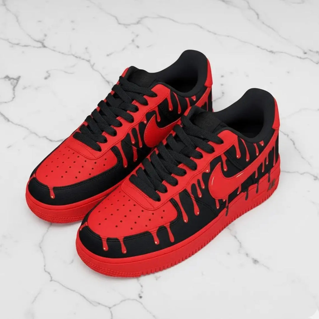 Unique Red & Black Drip Effect Hand Painted Custom Air Force 1 Custom Sneakers Hip Hop Streetwear Unisex Casual Fashion Shoes