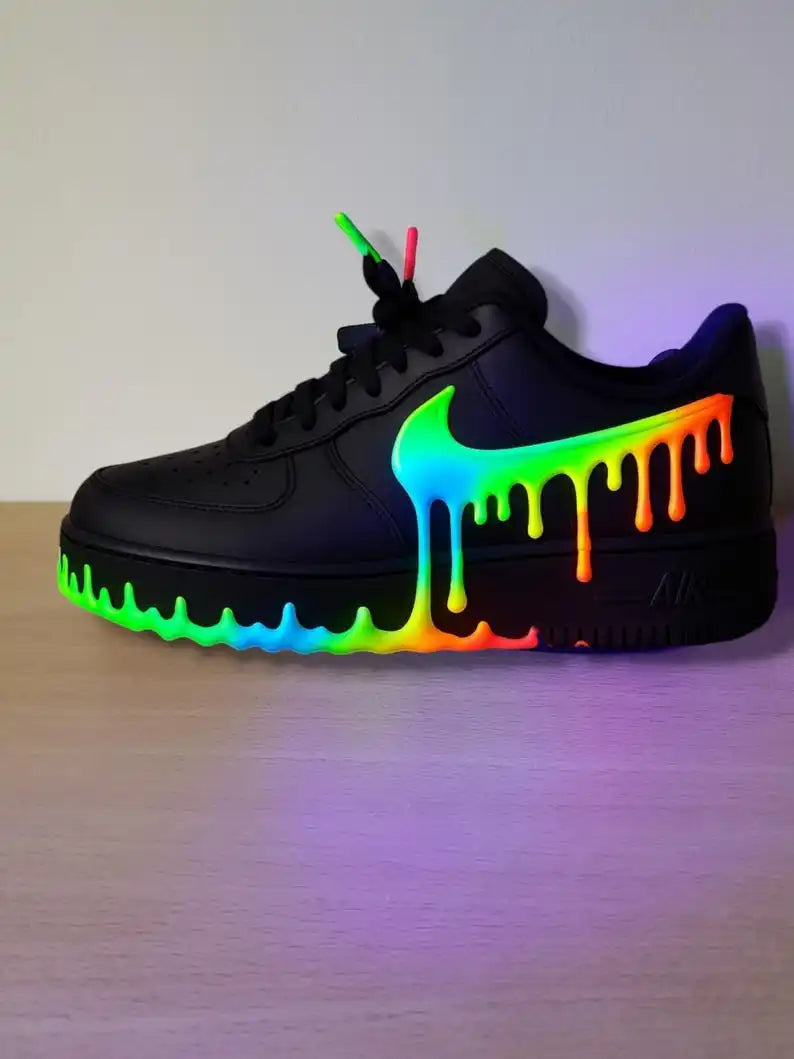 Handmade Dripping Paint Effect Custom Air Force 1, Multi-color Optional Glow-in-the-dark Custom Sneakers Unisex Trendy Streetwear Casual Shoes