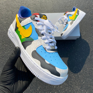 Custom Air Force 1 Blue Yellow Black White Cow Spots