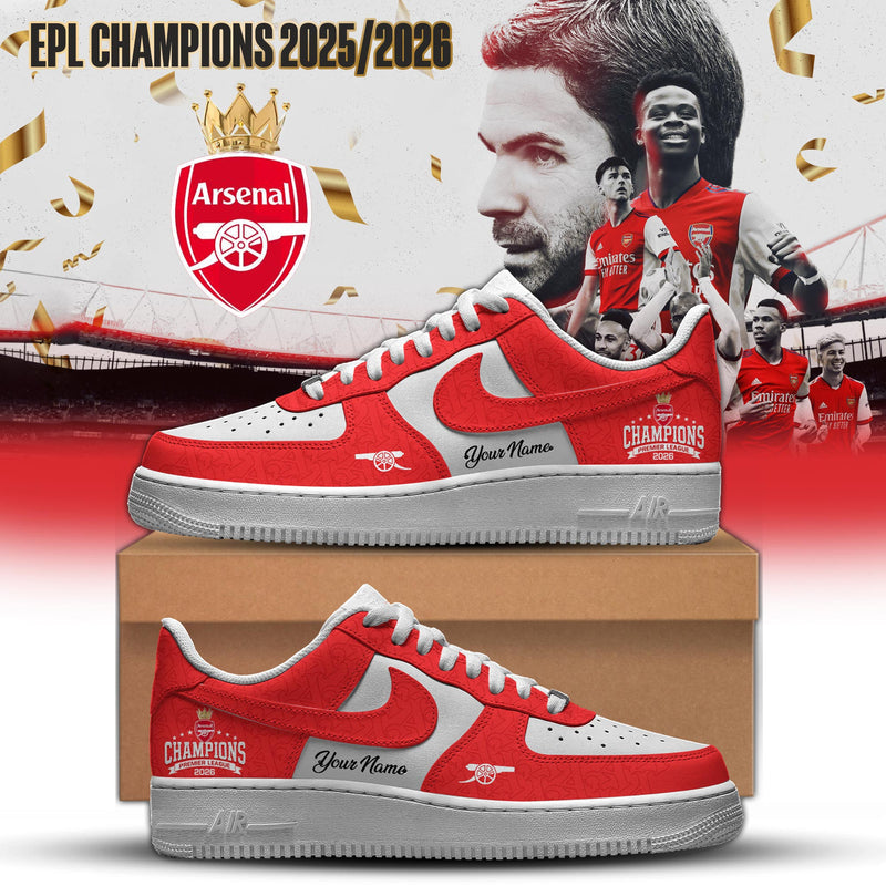 Hand Painted Custom Arsenal 2026 EPL Champions AF1 Sneakers