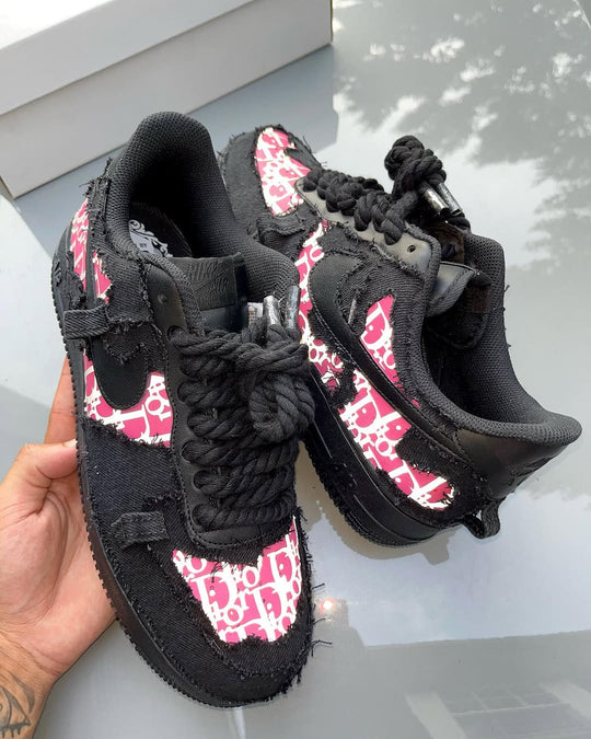 Black Pink Hand Painted Custom Air Force 1 Sneakers
