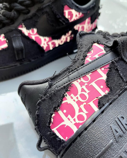 Black Pink Hand Painted Custom Air Force 1 Sneakers
