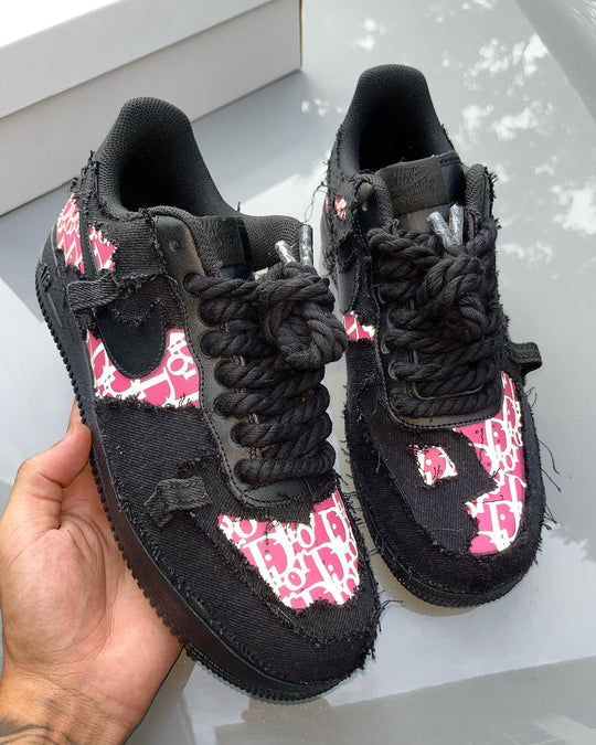 Black Pink Hand Painted Custom Air Force 1 Sneakers