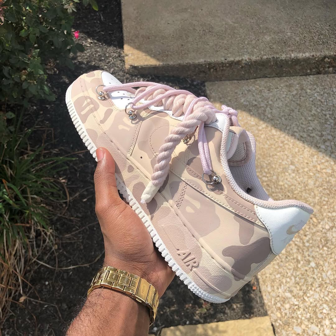 Hand Painted Custom Camo Air Force 1 with Rope Laces