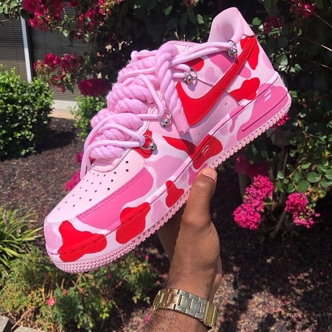 Hand Painted Custom Camo Air Force 1 with Rope Laces