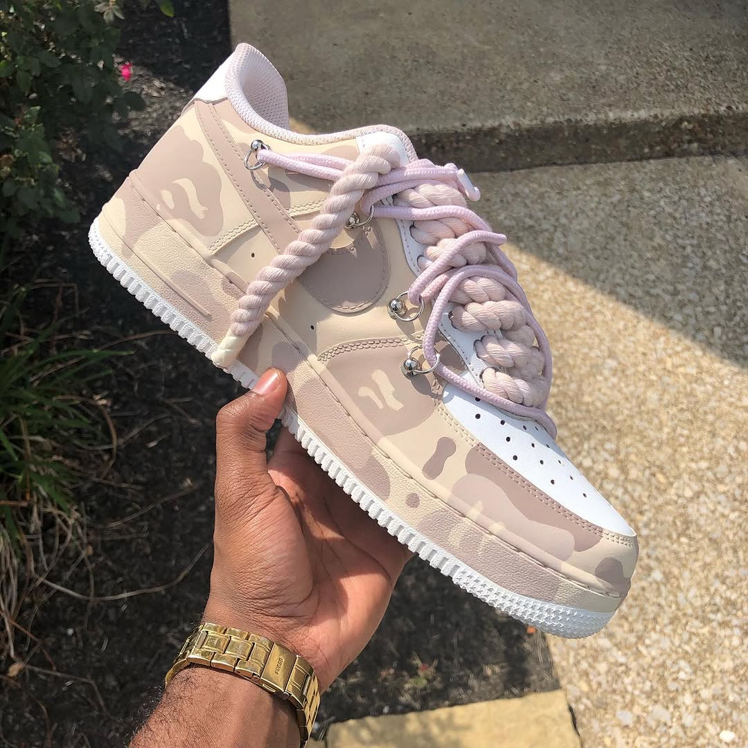 Hand Painted Custom Camo Air Force 1 with Rope Laces