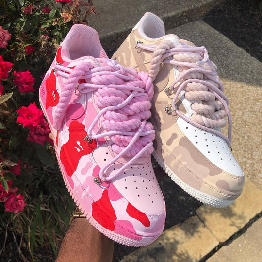 Hand Painted Custom Camo Air Force 1 with Rope Laces