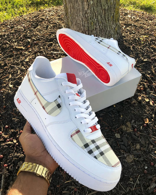 Hand Painted Plaid Red Sole Custom Air Force 1 Sneakers