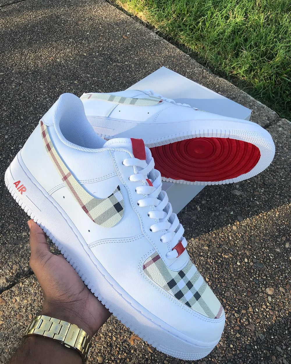 Hand Painted Plaid Red Sole Custom Air Force 1 Sneakers