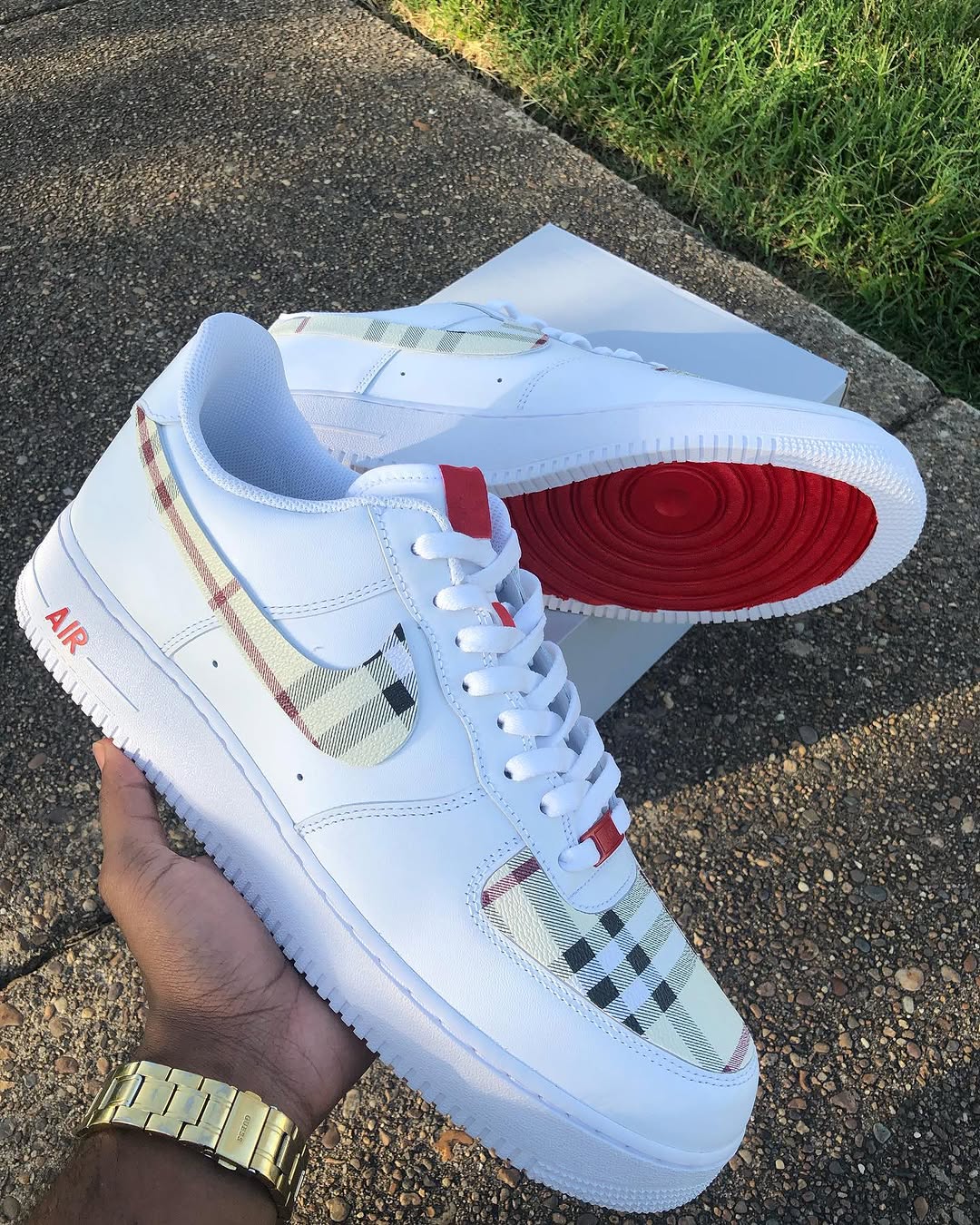 Hand Painted Plaid Red Sole Custom Air Force 1 Sneakers