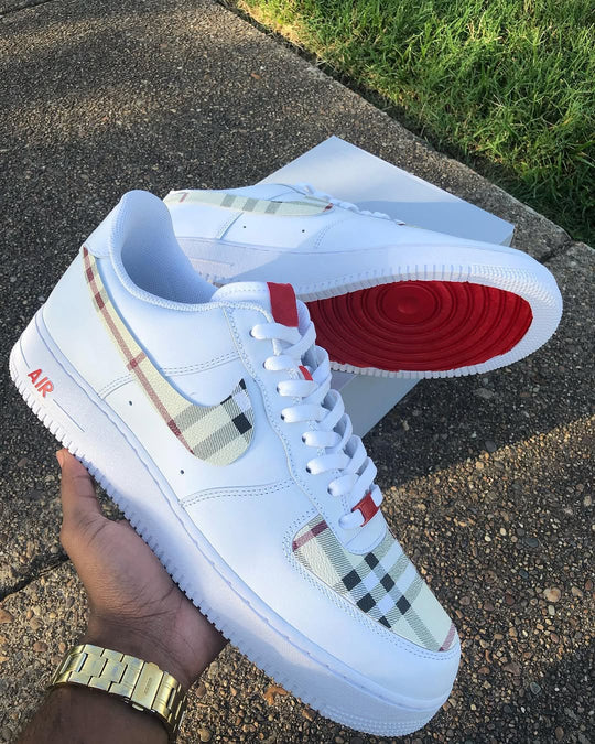 Hand Painted Plaid Red Sole Custom Air Force 1 Sneakers