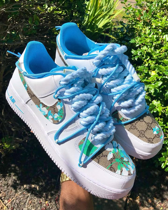 Custom Hand Painted Blue Floral Air Force 1 Sneakers