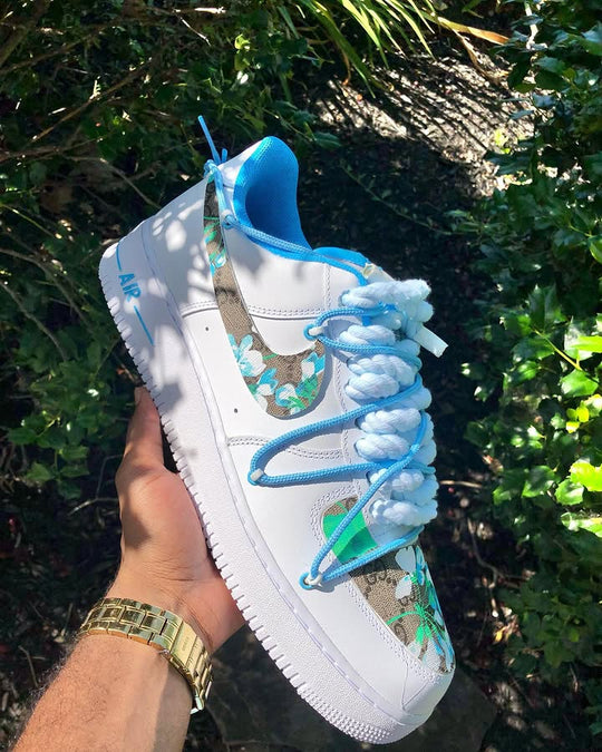 Custom Hand Painted Blue Floral Air Force 1 Sneakers