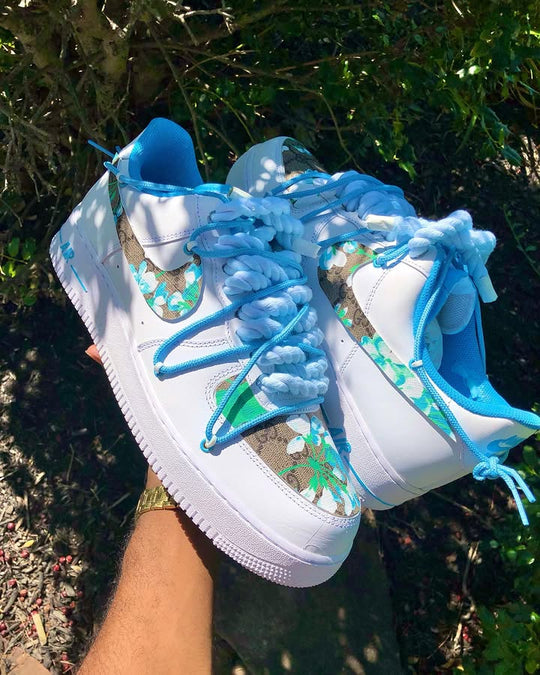 Custom Hand Painted Blue Floral Air Force 1 Sneakers