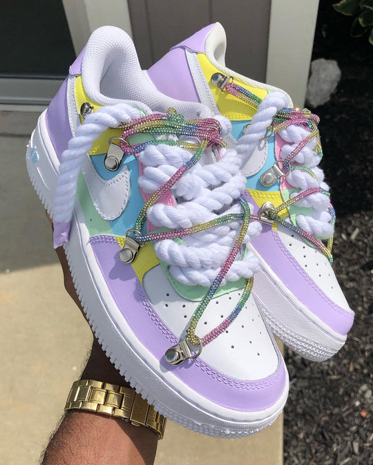 Hand Painted Pastel Custom Air Force 1 with Rhinestone Laces