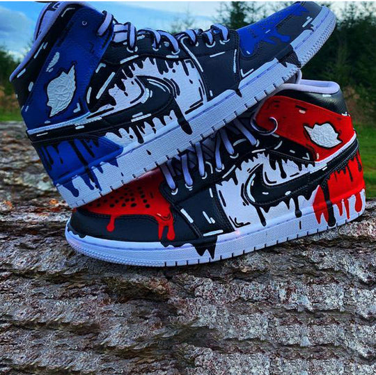 Custom Air Force 1 Blue Red Black Drip