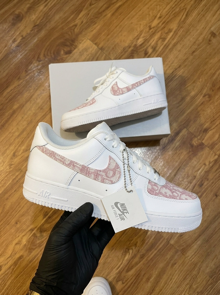 Custom Air Force 1 White Baby Pink Dior Pattern