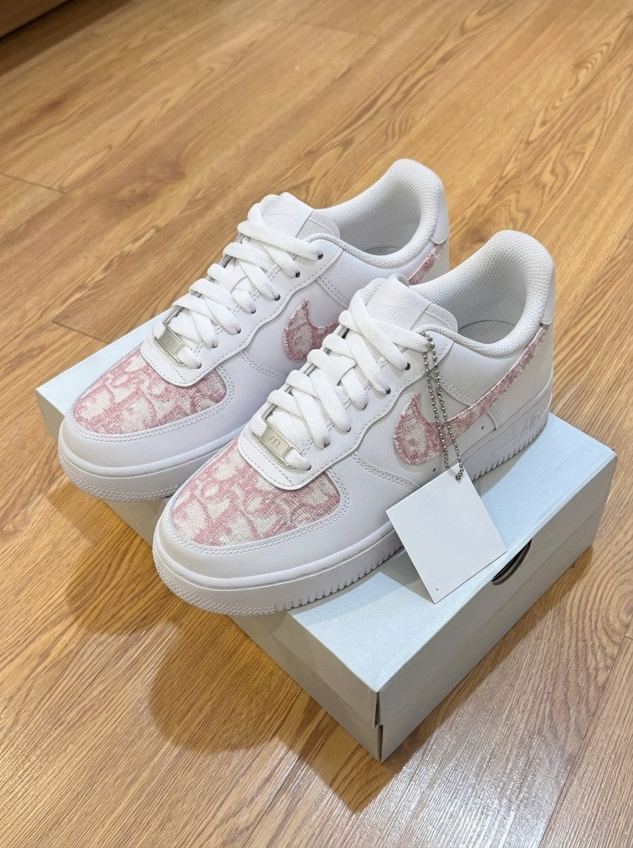 Custom Air Force 1 White Baby Pink Dior Pattern