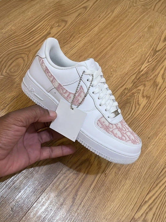 Custom Air Force 1 White Baby Pink Dior Pattern