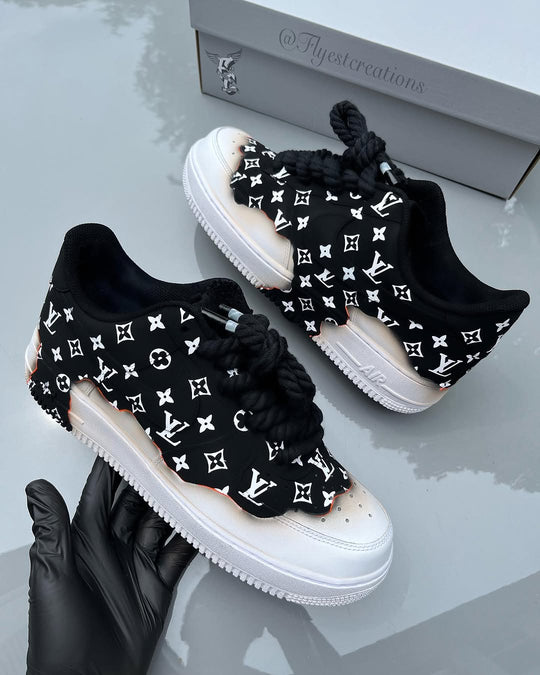 Hand Painted Custom Air Force 1 Black Monogram Sneakers