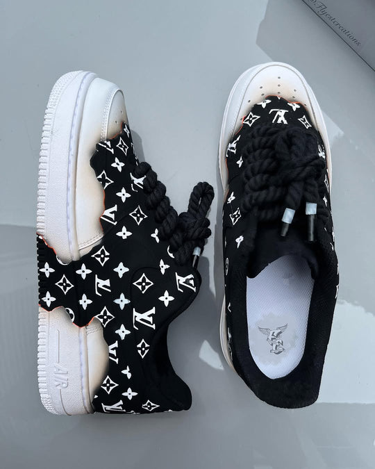 Hand Painted Custom Air Force 1 Black Monogram Sneakers