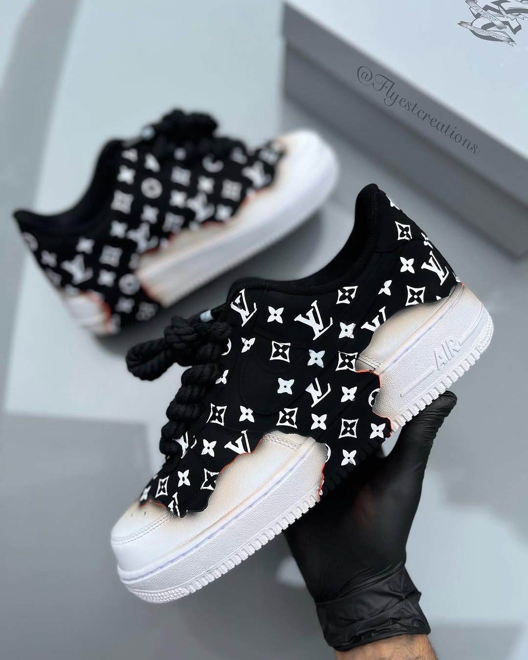 Hand Painted Custom Air Force 1 Black Monogram Sneakers