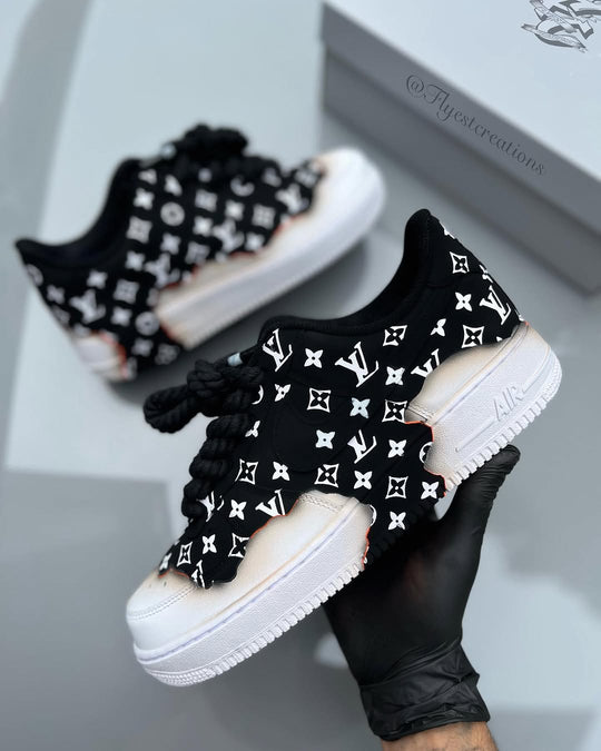 Hand Painted Custom Air Force 1 Black Monogram Sneakers