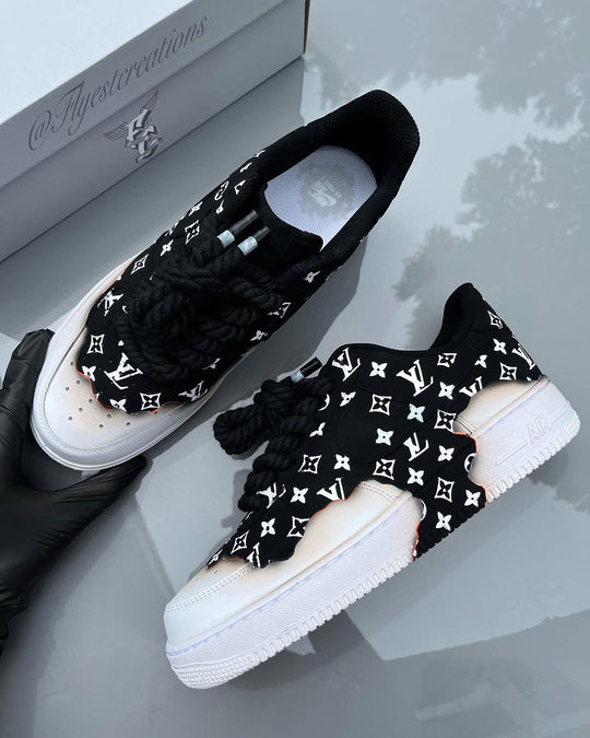 Hand Painted Custom Air Force 1 Black Monogram Sneakers