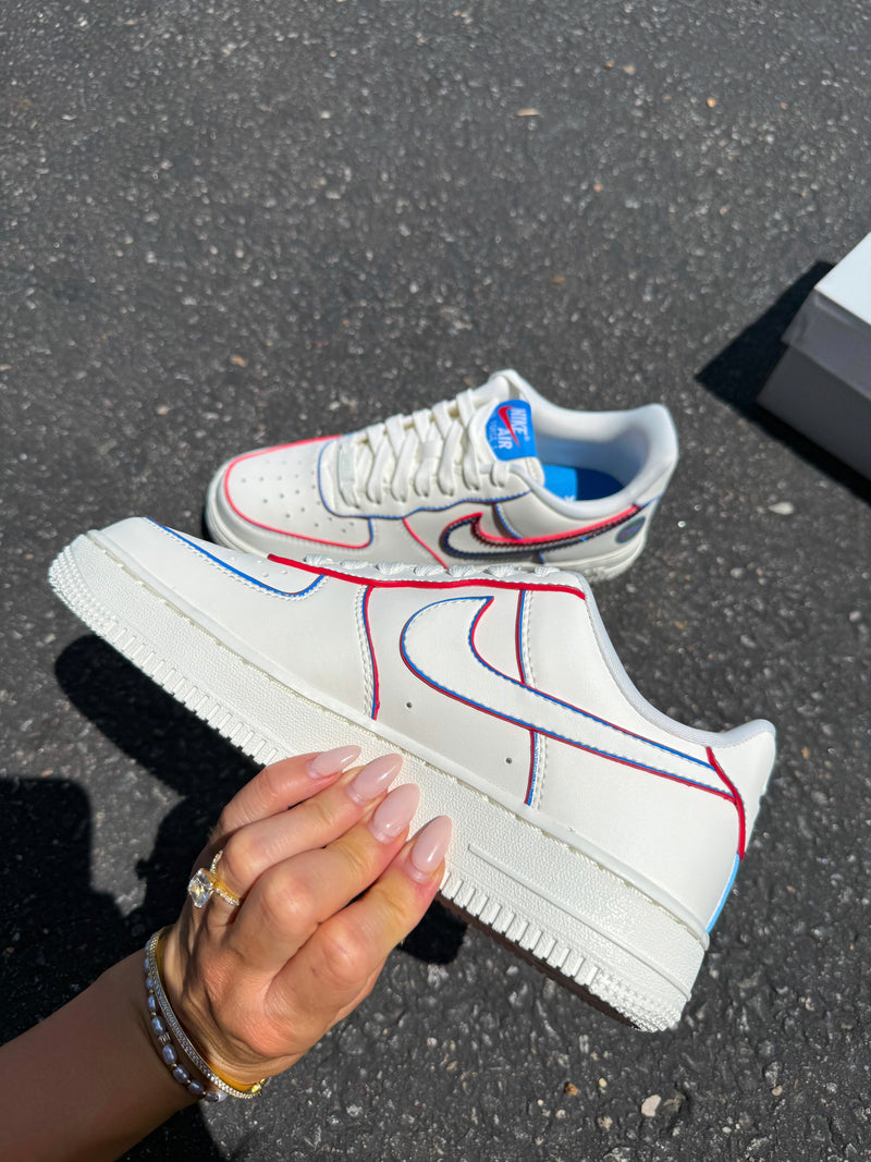 Hand Painted Custom Air Force 1 with Red Blue Accents