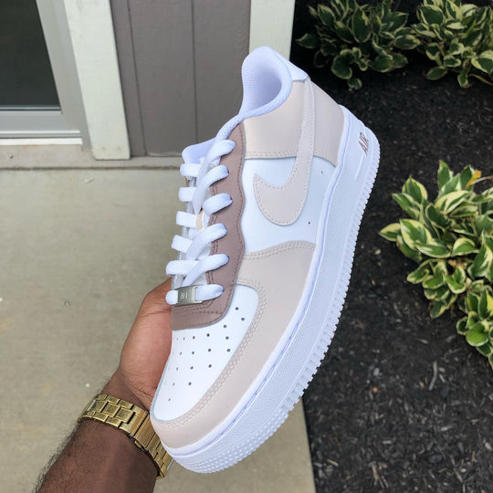 Hand Painted Beige Brown Custom Air Force 1 Sneakers