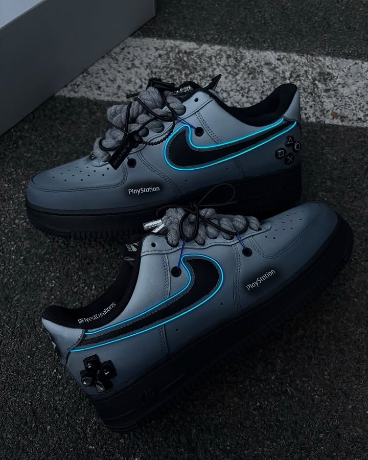 Custom Hand Painted PS5 Glow Air Force 1 Sneakers
