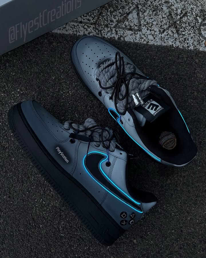 Custom Hand Painted PS5 Glow Air Force 1 Sneakers