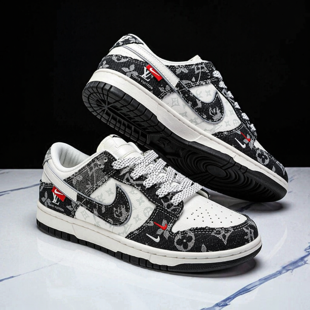Custom Hand Painted Denim Monogram Dunk Sneakers