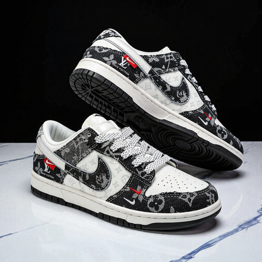 Custom Hand Painted Denim Monogram Dunk Sneakers