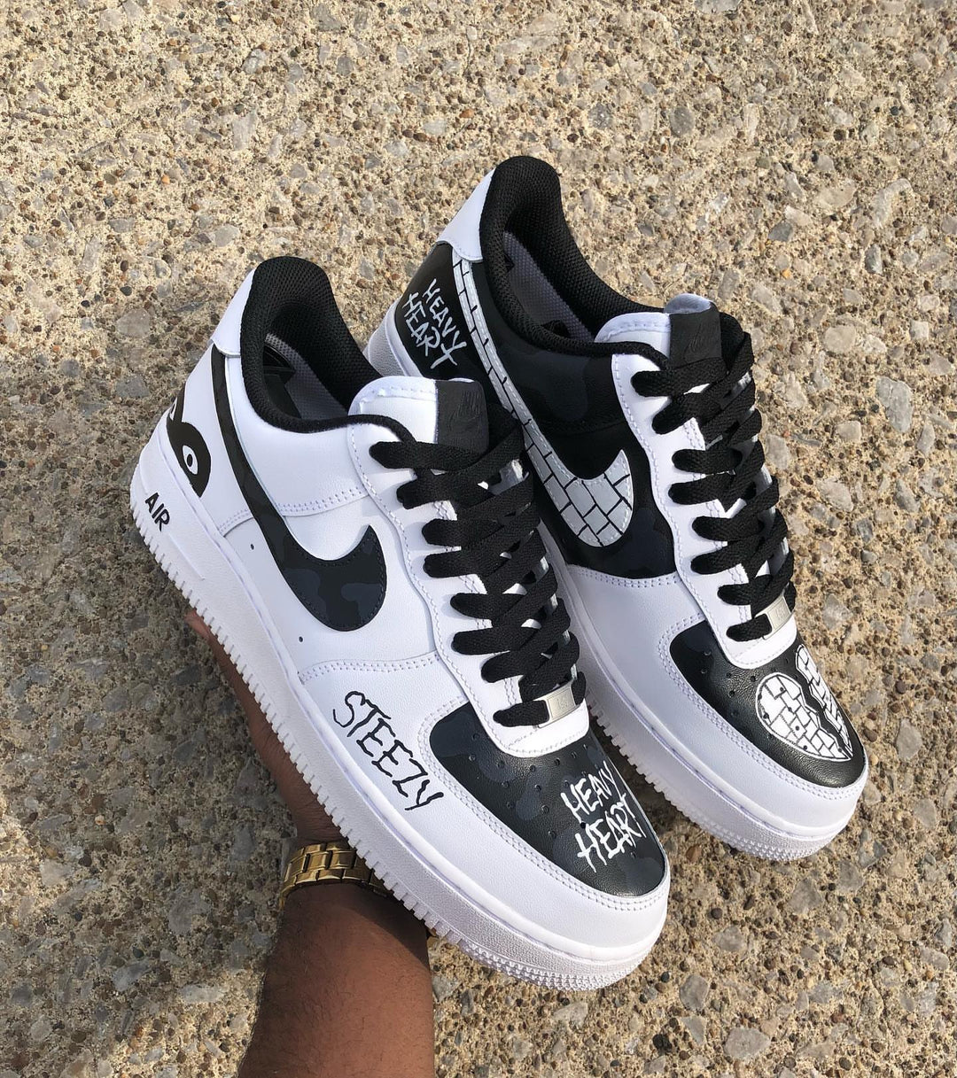 Custom Hand Painted Black White Air Force 1 Sneakers