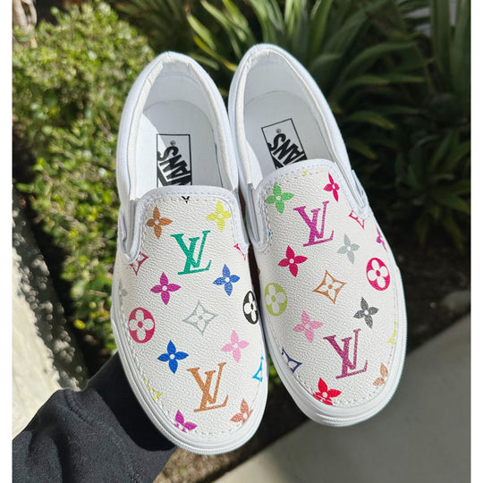 Hand Painted Colorful Custom Vans Slip On Sneakers