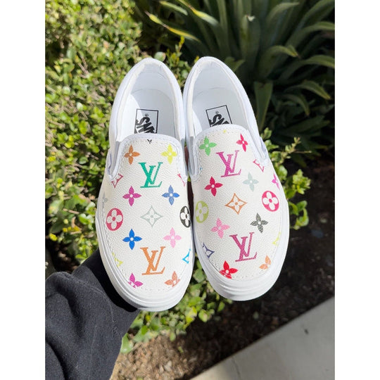 Hand Painted Colorful Custom Vans Slip On Sneakers