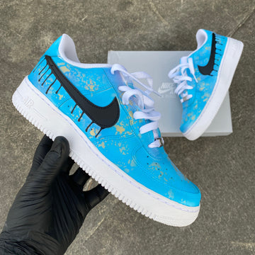 Custom Air Force 1 Blue Black Drip Gold Ink Splash