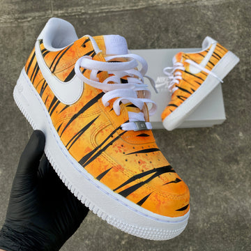 Custom Air Force 1 Orange Black Tiger Texture Red Ink Splash