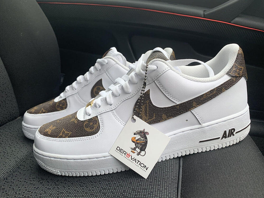 Custom Air Force 1 Chocolate Earthy Yellow LV Logo