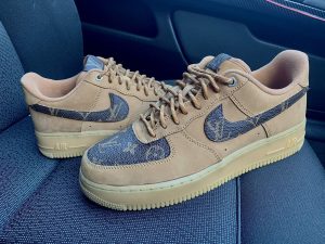 Custom Air Force 1 Blue Grey LV Logo Light Brown