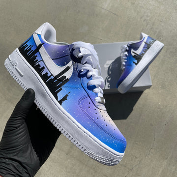 Custom Air Force 1 Blue Purple Starry Sky Black City Silhouette