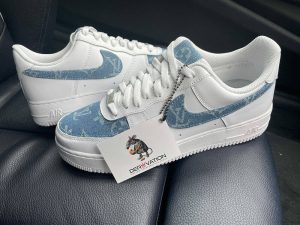 Custom Air Force 1 Blue Grey LV Logo