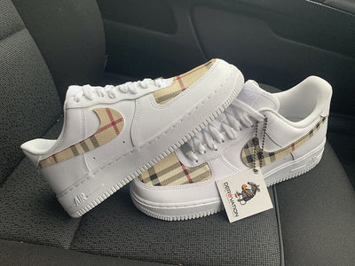 Custom Air Force 1 Beige Black Red plaid